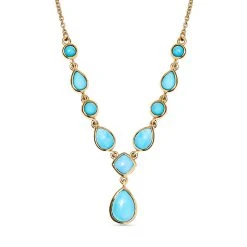 Amerikanisches, Natürliches Sleeping Beauty Türkis Collier, Ca. 45 Cm, 925 Silber Vergoldet Ca. 5.36 Ct