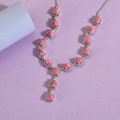 Norwegische Thulit-Halskette, Ca. 45 Cm, 925 Silber Platiniert Ca. 16.91 Ct -Schmuck Shoplc 7025699 2