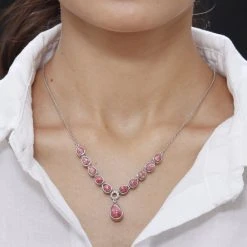 Norwegische Thulit-Halskette, Ca. 45 Cm, 925 Silber Platiniert Ca. 14.54 Ct -Schmuck Shoplc 7026982 1