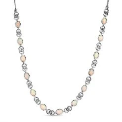 Natürliche, äthiopische Welo Opal-Halskette, Ca. 45 Cm, 925 Silber Platiniert Ca. 5.97 Ct