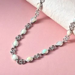 Natürliche, äthiopische Welo Opal-Halskette, Ca. 45 Cm, 925 Silber Platiniert Ca. 5.97 Ct -Schmuck Shoplc 7043803 2