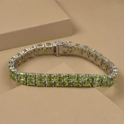 Natürliches Peridot-Armband, Ca. 19 Cm, 925 Silber Platiniert Ca. 27.96 Ct -Schmuck Shoplc 7061459 1