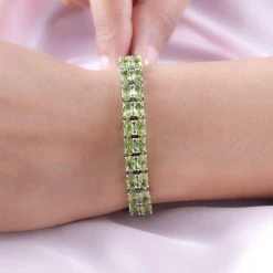 Natürliches Peridot-Armband, Ca. 19 Cm, 925 Silber Platiniert Ca. 27.96 Ct -Schmuck Shoplc 7061459 2