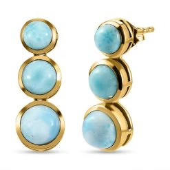 Larimar-Ohrringe, 925 Silber Vergoldet Ca. 7.11 Ct