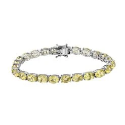 Ouro Verde-Quarz Armband, Ca. 19 Cm, 925 Silber Platiniert Ca. 25.21 Ct