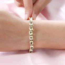 Ouro Verde-Quarz Armband, Ca. 19 Cm, 925 Silber Platiniert Ca. 25.21 Ct -Schmuck Shoplc 7072326 2