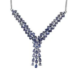 Tansanit-Collier, Ca. 45 Cm, 925 Silber Platiniert Ca. 12.28 Ct
