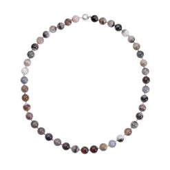 Botswana-Achat Halskette, Ca. 50 Cm, 925 Silber Rhodiniert Ca. 307.00 Ct