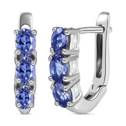 Tansanit Creolen, 925 Silber Platiniert, Ca. 1.10 Ct