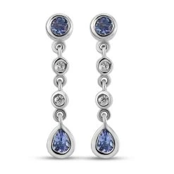 Tansanit Und Weiße Zirkon Ohrringe, 925 Silber Platiniert, Ca. 0.58 Ct