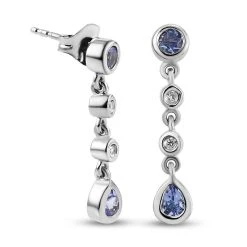 Tansanit Und Weiße Zirkon Ohrringe, 925 Silber Platiniert, Ca. 0.58 Ct -Schmuck Shoplc 7082305 3