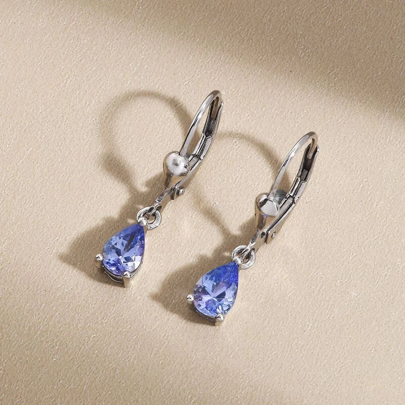 Tansanit Ohrringe, 925 Silber Platiniert Ca. 1.08 Ct 4 Tansanit Ohrringe, 925 Silber Platiniert Ca. 1.08 Ct – Bild 2