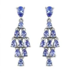 Tansanit-Ohrringe, 925 Silber Platiniert Ca. 3.21 Ct