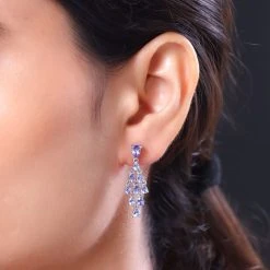 Tansanit-Ohrringe, 925 Silber Platiniert Ca. 3.21 Ct -Schmuck Shoplc 7083405 2