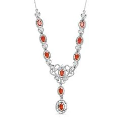 Purpurrote Feueropal Und Weiße Zirkon-Halskette, Ca. 45 Cm, 925 Silber Platiniert Ca. 2.22 Ct