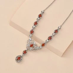 Purpurrote Feueropal Und Weiße Zirkon-Halskette, Ca. 45 Cm, 925 Silber Platiniert Ca. 2.22 Ct -Schmuck Shoplc 7127302 2