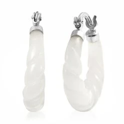 Weiße Jade Ohrringe 925 Silber Rhodiniert Ca. 18.50 Ct