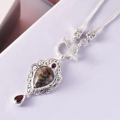 Handgearbeitete, Natürliche Yooperlith Und Rhodolith Granat-Halskette, Ca. 45 Cm, 925 Silber Ca. 5,99 Ct -Schmuck Shoplc 7133339 2