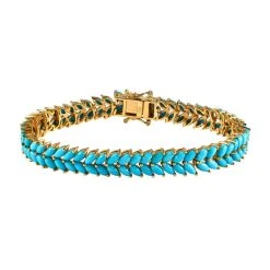 Amerikanisches, Natürliches Sleeping Beauty Türkis Armband Ca. 19 Cm 925 Silber Vergoldet Ca. 12.08 Ct