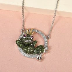 GP Trionfo Kollektion - Rhodolith Granat, Natürliche Chromdiopsid Und Weiße Zirkon Halskette, Ca. 45 Cm, 925 Silber, Platiniert Ca. 2.14 Ct -Schmuck Shoplc 7138881 2