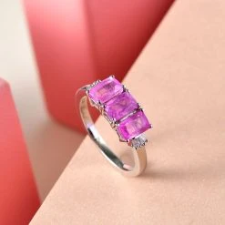 Ilakaka Rosa Saphir (Fissure Gefüllt) Und Weißer Diamant-Ring, 925 Silber Platiniert (Größe 19.00) Ca. 2.38 Ct -Schmuck Shoplc 7140874 1