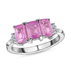 Ilakaka Rosa Saphir (Fissure Gefüllt) Und Weißer Diamant-Ring, 925 Silber Platiniert (Größe 19.00) Ca. 2.38 Ct -Schmuck Shoplc 7140874 3