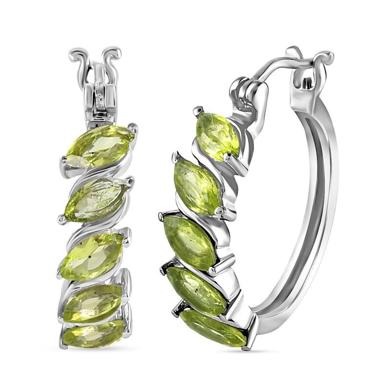 Natürliche Peridot Creolen, Edelstahl Ca. 2.58 Ct 3 Natürliche Peridot Creolen, Edelstahl Ca. 2.58 Ct