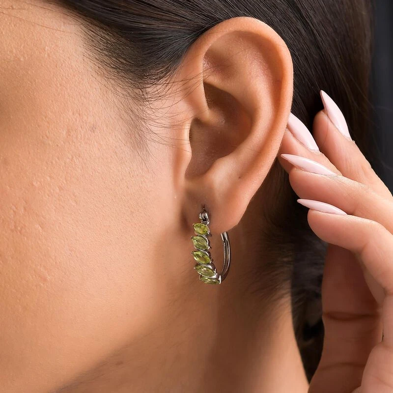 Natürliche Peridot Creolen, Edelstahl Ca. 2.58 Ct 5 Natürliche Peridot Creolen, Edelstahl Ca. 2.58 Ct – Bild 3