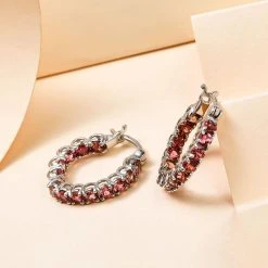 Rosa Turmalin Creolen, 925 Silber Platiniert Ca. 3.15 Ct -Schmuck Shoplc 7141022 1