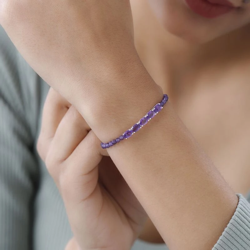 Afrikanisches Amethyst Armband, Ca. 19 Cm, 925 Silber, Ca. 11.72 Ct 5 Afrikanisches Amethyst Armband, Ca. 19 Cm, 925 Silber, Ca. 11.72 Ct – Bild 3