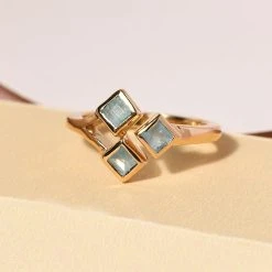 Blaugrüner Grandidierit-Ring, 925 Silber Vergoldet (Größe 16.00) Ca. 0.50 Ct -Schmuck Shoplc 7146949 1