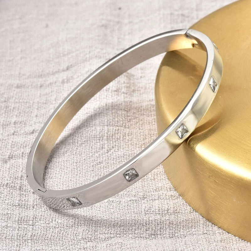 Weißer Kristall Armreif, Ca. 19 Cm Reiner Edelstahl 4 Weißer Kristall Armreif, Ca. 19 Cm Reiner Edelstahl – Bild 2