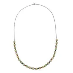 Natürliche, äthiopische Welo Opal Und Mehrfarbige Saphir Halskette, Ca. 45 Cm, 925 Silber Platiniert Ca. 15,78 Ct