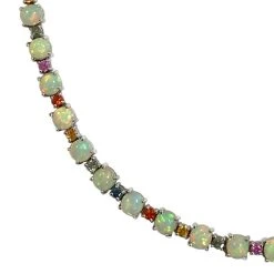 Natürliche, äthiopische Welo Opal Und Mehrfarbige Saphir Halskette, Ca. 45 Cm, 925 Silber Platiniert Ca. 15,78 Ct -Schmuck Shoplc 7148785 2