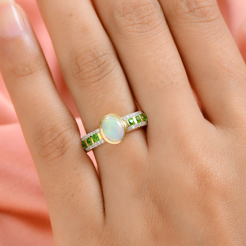Natürlicher Äthiopischer Opal Und Natürlicher Chromdiopsid Ring 925 Silber Vergoldet (Größe 16.00) Ca. 1,49 Ct 5 Natürlicher Äthiopischer Opal Und Natürlicher Chromdiopsid Ring 925 Silber Vergoldet (Größe 16.00) Ca. 1,49 Ct – Bild 3