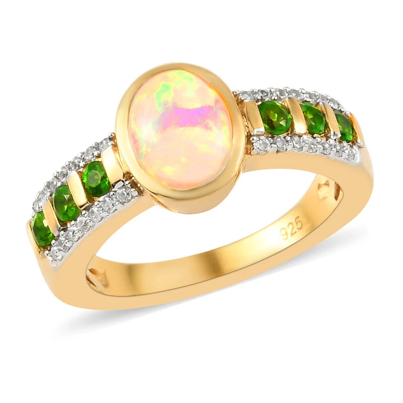 Natürlicher Äthiopischer Opal Und Natürlicher Chromdiopsid Ring 925 Silber Vergoldet (Größe 16.00) Ca. 1,49 Ct 6 Natürlicher Äthiopischer Opal Und Natürlicher Chromdiopsid Ring 925 Silber Vergoldet (Größe 16.00) Ca. 1,49 Ct – Bild 4