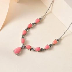 Pfirsich Opal Halskette, Ca. 45 Cm, 925 Silber Platiniert Ca. 3.83 Ct -Schmuck Shoplc 7152132 2