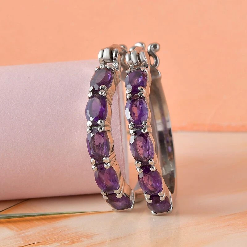 Afrikanische Amethyst Ohrringe, Edelstahl Ca. 4.00 Ct 4 Afrikanische Amethyst Ohrringe, Edelstahl Ca. 4.00 Ct – Bild 2