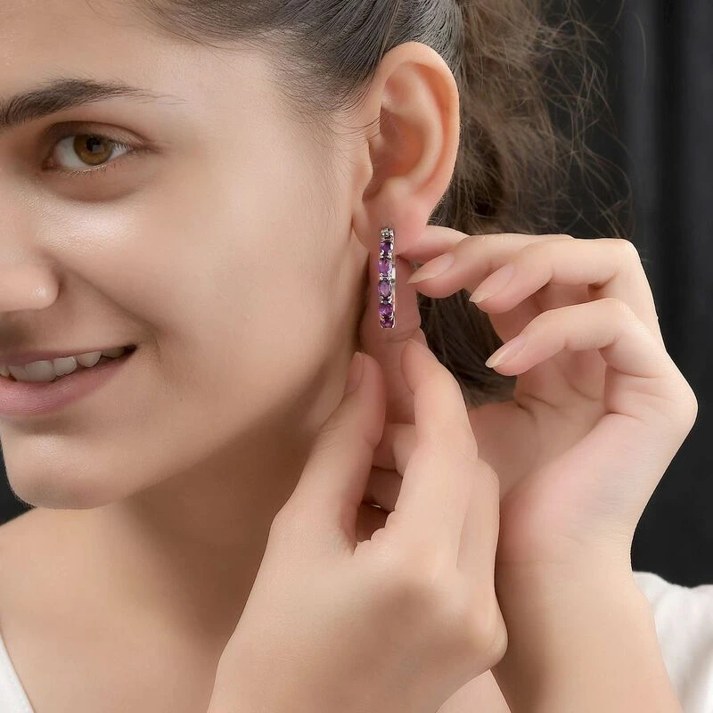 Afrikanische Amethyst Ohrringe, Edelstahl Ca. 4.00 Ct 5 Afrikanische Amethyst Ohrringe, Edelstahl Ca. 4.00 Ct – Bild 3