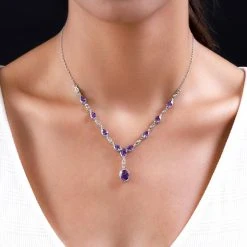 Natürliches, Marokkanisches Amethyst Collier, Ca. 45 Cm, 925 Silber Platiniert Ca. 5.58 Ct -Schmuck Shoplc 7152937 1
