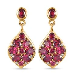 Rhodolith Granat-Ohrringe, 925 Silber Vergoldet Ca. 4,07 Ct