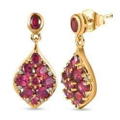Rhodolith Granat-Ohrringe, 925 Silber Vergoldet Ca. 4,07 Ct -Schmuck Shoplc 7153244 3