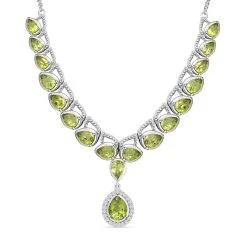 Natürliche Peridot-Halskette, Ca. 45 Cm, 925 Silber Platiniert Ca. 12.83 Ct