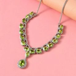 Natürliche Peridot-Halskette, Ca. 45 Cm, 925 Silber Platiniert Ca. 12.83 Ct -Schmuck Shoplc 7153823 2