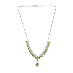 Natürliche Peridot-Halskette, Ca. 45 Cm, 925 Silber Platiniert Ca. 12.83 Ct -Schmuck Shoplc 7153823 3