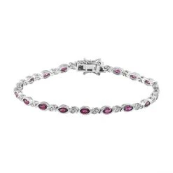 AA Rhodolith Granat Und Weißes Zirkon-Armband, Ca. 20 Cm, 925 Silber Platiniert Ca. 6,12 Ct