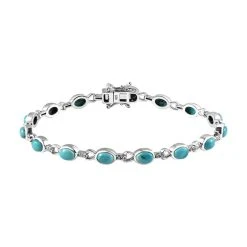 Sierra Nevada Türkis Und Eißer Zirkon Armband, Ca. 20 Cm, 925 Silber Platiniert Ca. 8.37 Ct