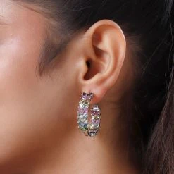 Natürlicher Mehrfach-Turmalin Creolen, 925 Silber Platiniert Ca. 8.96 Ct -Schmuck Shoplc 7154150 2