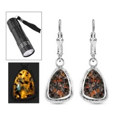 Handgearbeitete, Natürliche Yooperlith-Ohrringe, 925 Silber Ca. 8,50 Ct