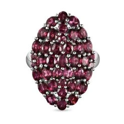 Rhodolith Granat Ring, 925 Silber Platiniert (Größe 18.00) Ca. 7.57 Ct